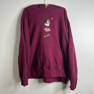 Vintage Y2K Disney Burgundy Long Sleeve Mickey Mouse Pullover Hoodie Size XXL